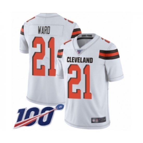 Men's Cleveland Browns #21 Denzel Ward White Vapor Untouchable Limited Player 100th Season Football Jersey - Ujersey