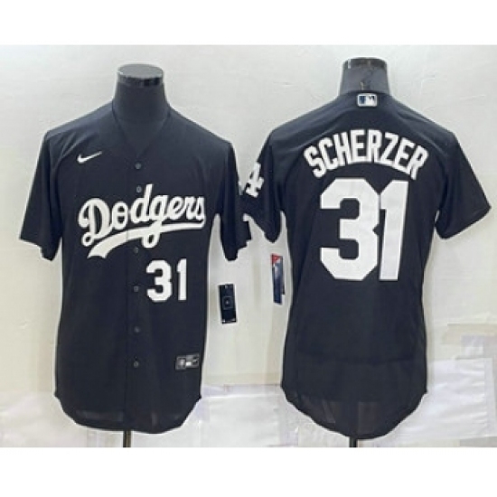 Men's Los Angeles Dodgers #31 Max Scherzer Number Black Turn Back The Clock Stitched Cool Base Jersey - Ujersey