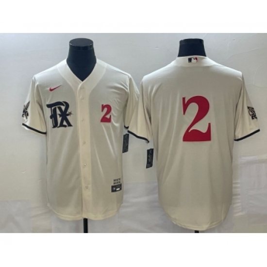 Men's Texas Rangers #2 Marcus Semien Number Cream 2023 City Connect Stitched Baseball Jerseys - Ujersey