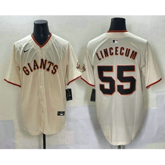 Men's San Francisco Giants #55 Tim Lincecum Cream Limited Stitched Jersey - Ujersey