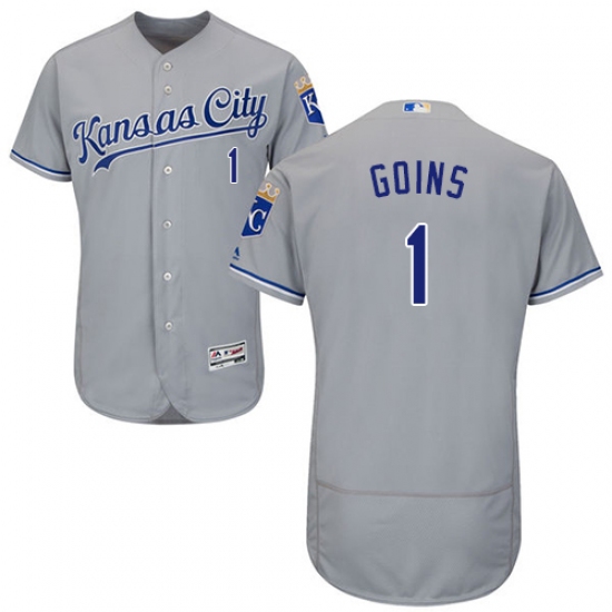 Men's Majestic Kansas City Royals #1 Ryan Goins Grey Road Flex Base Authentic Collection MLB Jersey - Ujersey