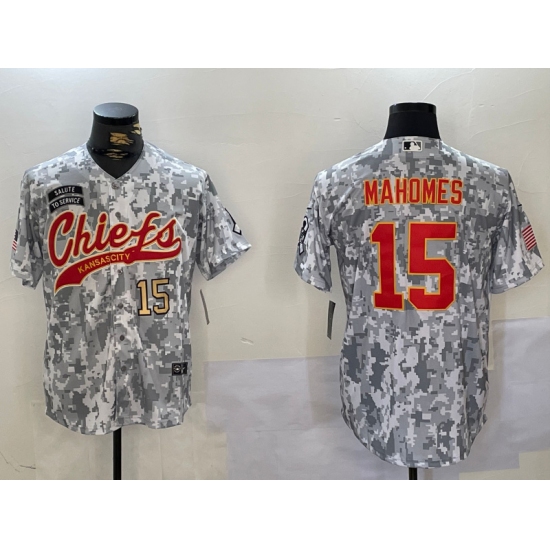 Men's Kansas City Chiefs #15 Patrick Mahomes 2024 Arctic Camo Salute To Service Stitched Baseball Jerseys - Ujersey