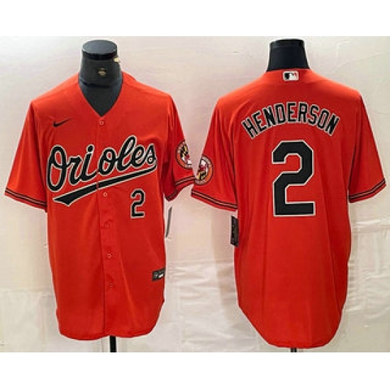 Men's Baltimore Orioles #2 Gunnar Henderson Number Orange Cool Base Stitched Jersey - Ujersey