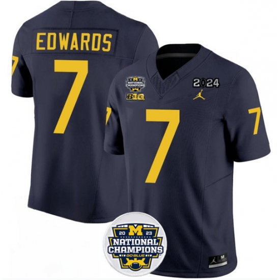 Men's Michigan Wolverines #7 Donovan Edwards 2024 F.U.S.E. Navy National Championship Stitched Jersey - Ujersey