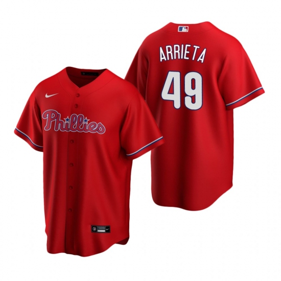 Men's Nike Philadelphia Phillies #49 Jake Arrieta Red Alternate Stitched Baseball Jersey - Ujersey
