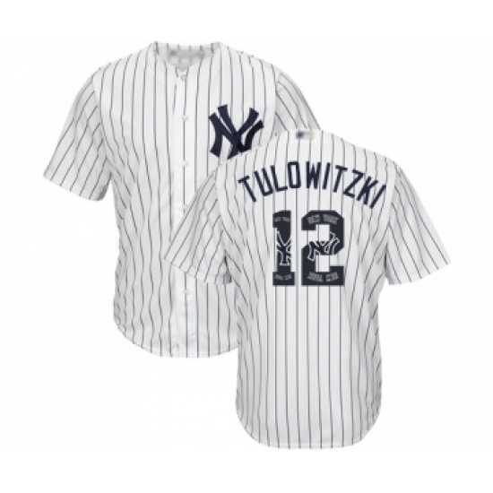 Men's New York Yankees #12 Troy Tulowitzki Authentic White Team Logo Fashion Baseball Jersey - Ujersey