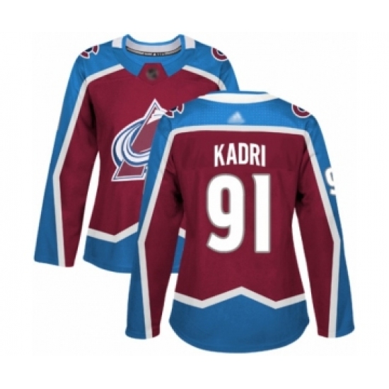 Women's Colorado Avalanche #91 Nazem Kadri Authentic Burgundy Red Home Hockey Jersey - Ujersey