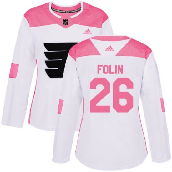 Women's Adidas Philadelphia Flyers #26 Christian Folin Authentic White Pink Fashion NHL Jersey - Ujersey