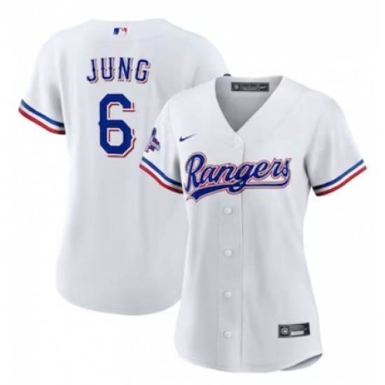 Women's Texas Rangers #6 Josh Jung Nike White Home 2023 World Series Champions Replica Player Jersey
