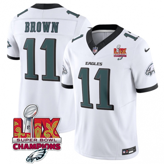Men's Philadelphia Eagles #11 A.J. Brown White 2025 Eagles Logo Super Bowl LIX New F.U.S.E. Vapor Untouchable Limited Football Stitched Jersey - Ujersey