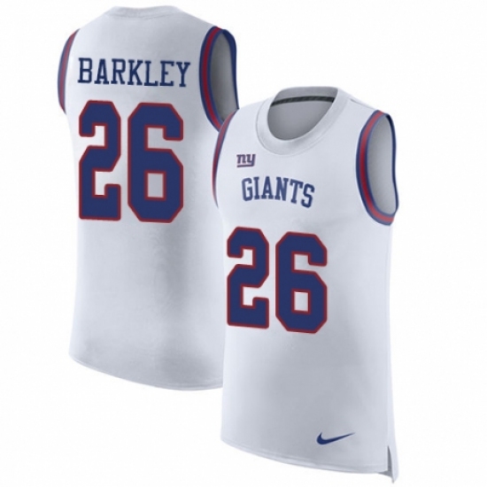 Men's Nike New York Giants #26 Saquon Barkley White Rush Player Name & Number Tank Top NFL Jersey - Ujersey