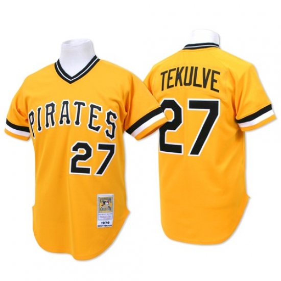 Men's Mitchell and Ness Pittsburgh Pirates #27 Kent Tekulve Authentic Gold Throwback MLB Jersey - Ujersey