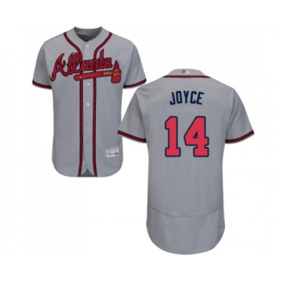 Men's Atlanta Braves #14 Matt Joyce Grey Road Flex Base Authentic Collection Baseball Jersey - Ujersey