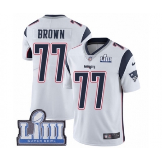 Men's Nike New England Patriots #77 Trent Brown White Vapor Untouchable Limited Player Super Bowl LIII Bound NFL Jersey - Ujersey