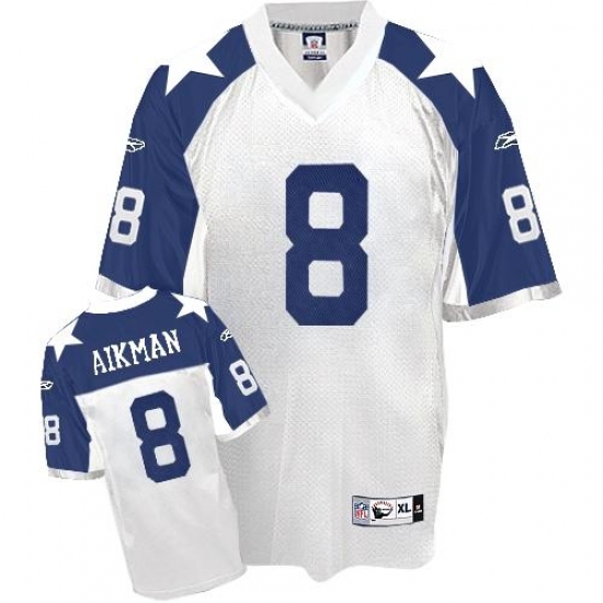 Men's Reebok Dallas Cowboys #8 Troy Aikman Authentic White Thanksgiving Throwback NFL Jersey - Ujersey
