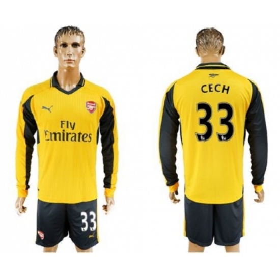 Arsenal #33 Cech Away Long Sleeves Soccer Club Jersey