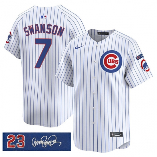Men's Chicago Cubs #7 Dansby Swanson White Pinstripe 'Ryne Sandberg Tribute' Vapor Limited V3 Stitched Baseball Jersey - Ujersey