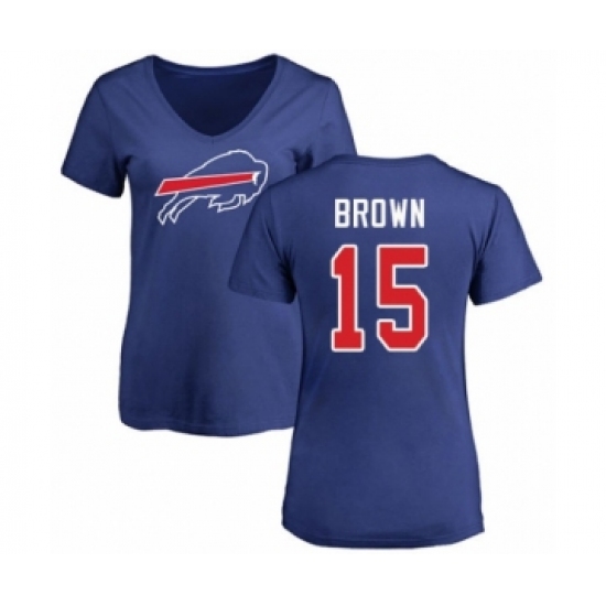 Football Women's Buffalo Bills #15 John Brown Royal Blue Name & Number Logo T-Shirt - Ujersey