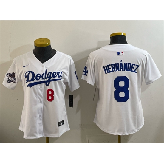 Women's Los Angeles Dodgers #8 Enrique Hernández White 2025 World Series Champions Home Limited Stitched Baseball Jersey(Run Small) - Ujersey