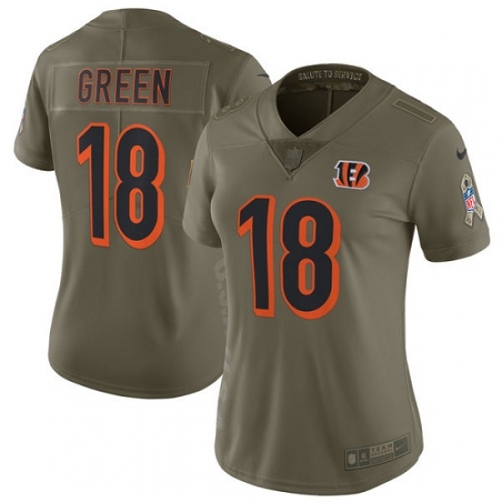 Women's Nike Cincinnati Bengals #18 A.J. Green Limited Olive 2017 Salute to Service NFL Jersey - Ujersey