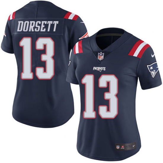 Women's Nike New England Patriots #13 Phillip Dorsett Limited Navy Blue Rush Vapor Untouchable NFL Jersey - Ujersey