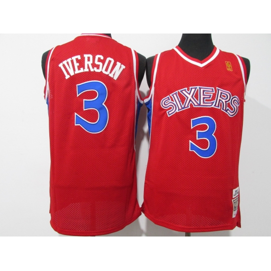 Men's Philadelphia 76ers #3 Allen Iverson Red Throwback 96-97 Basketbal Jersey - Ujersey