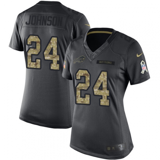 Women's Nike Buffalo Bills #24 Leonard Johnson Limited Black 2016 Salute to Service NFL Jersey - Ujersey