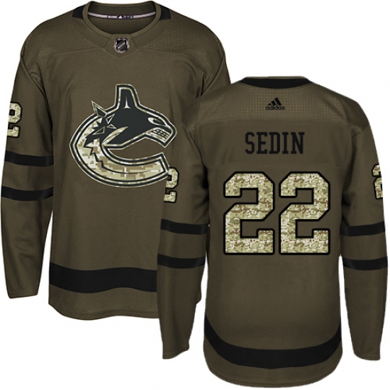 Youth Adidas Vancouver Canucks #22 Daniel Sedin Premier Green Salute to Service NHL Jersey - Ujersey