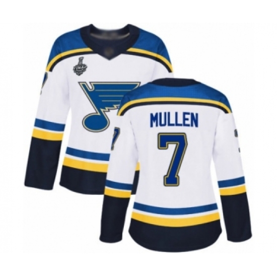 Women's St. Louis Blues #7 Joe Mullen Authentic White Away 2019 Stanley Cup Final Bound Hockey Jersey - Ujersey