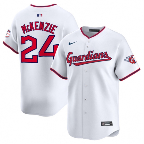 Men's Cleveland Guardians #24 Triston McKenzie White Home Limited Stitched Baseball Jersey - Ujersey