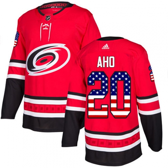 Youth Adidas Carolina Hurricanes #20 Sebastian Aho Authentic Red USA Flag Fashion NHL Jersey - Ujersey