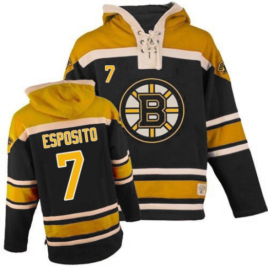 Men's Old Time Hockey Boston Bruins #7 Phil Esposito Authentic Black Sawyer Hooded Sweatshirt NHL Jersey - Ujersey
