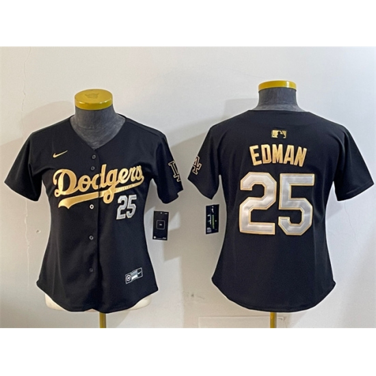 Women's Los Angeles Dodgers #25 Tommy Edman Black Gold Limited Stitched Baseball Jersey(Run Small) - Ujersey