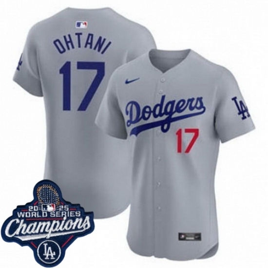 Men's Los Angeles Dodgers 17 Shohei Ohtani Cool Base 2025 World Champions Stitched Baseball Jersey Gray - Ujersey