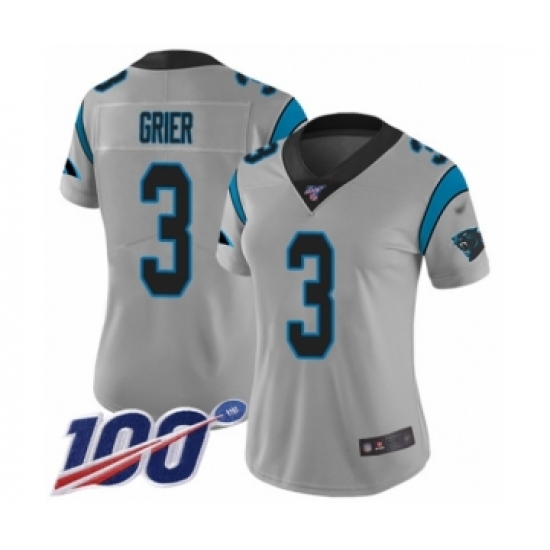 Women's Carolina Panthers #3 Will Grier Silver Inverted Legend Limited 100th Season Football Jersey - Ujersey