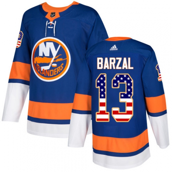 Men's Adidas New York Islanders #13 Mathew Barzal Authentic Royal Blue USA Flag Fashion NHL Jersey - Ujersey