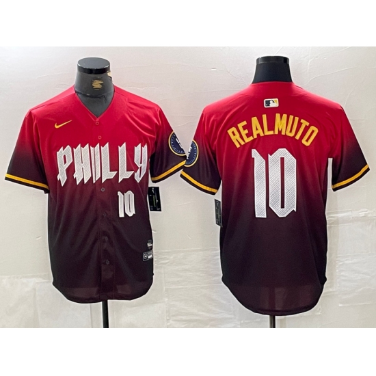 Men's Philadelphia Phillies #10 JT Realmuto Red 2024 City Player Number Cool Base Jersey - Ujersey