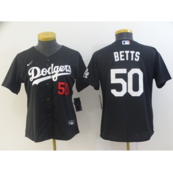 Women's Los Angeles Dodgers #50 Mookie Betts Black Stitched MLB Jersey(Run Small) - Ujersey
