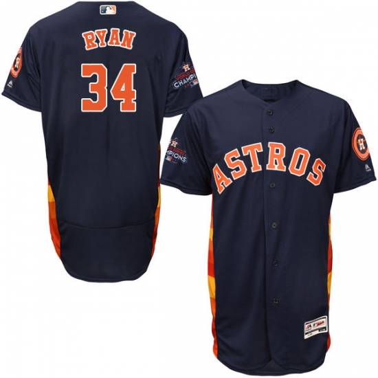 Men's Majestic Houston Astros #34 Nolan Ryan Authentic Navy Blue Alternate 2017 World Series Champions Flex Base MLB Jersey - Ujersey