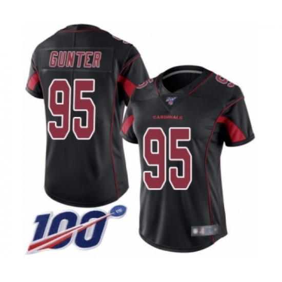 Women's Arizona Cardinals #95 Rodney Gunter Limited Black Rush Vapor Untouchable 100th Season Football Jersey - Ujersey