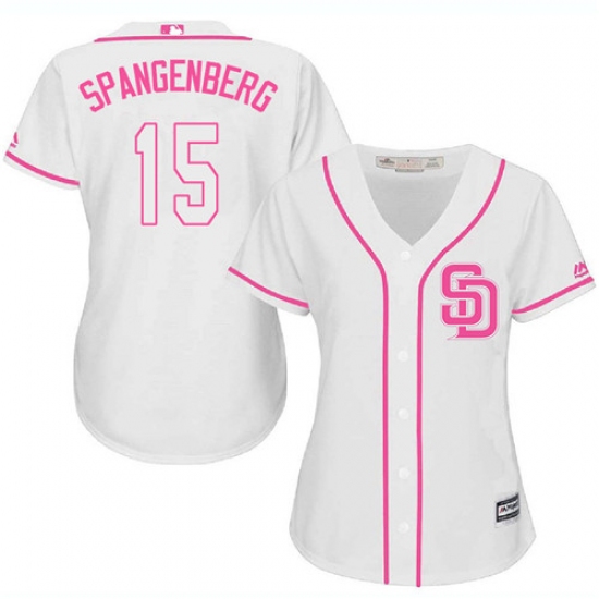 Women's Majestic San Diego Padres #15 Cory Spangenberg Authentic White Fashion Cool Base MLB Jersey - Ujersey
