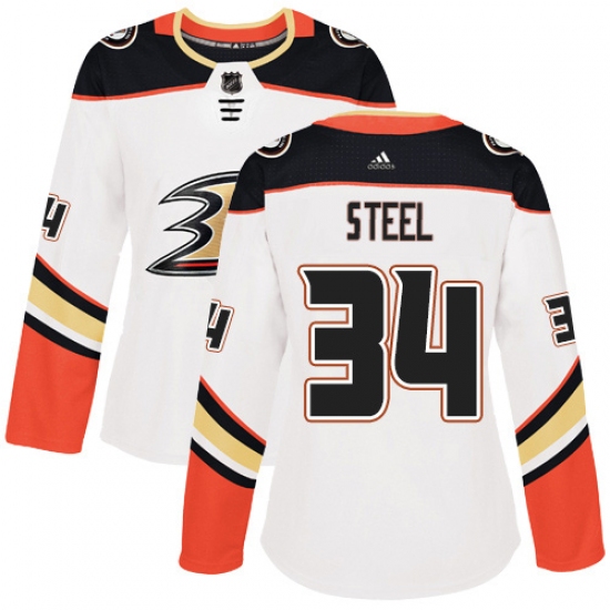 Women's Adidas Anaheim Ducks #34 Sam Steel Authentic White Away NHL Jersey - Ujersey