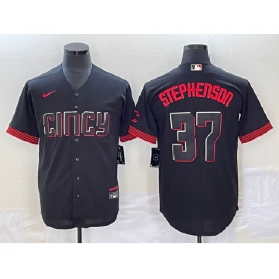 Men's Cincinnati Reds #37 Tyler Stephenson Black 2023 City Connect Cool Base Stitched Jersey - Ujersey