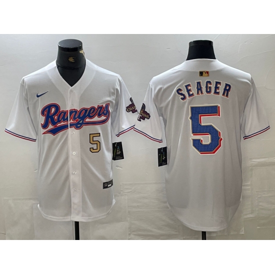 Men's Texas Rangers #5 Corey Seager Number White 2023 World Series Champions Cool Base Jerseys - Ujersey