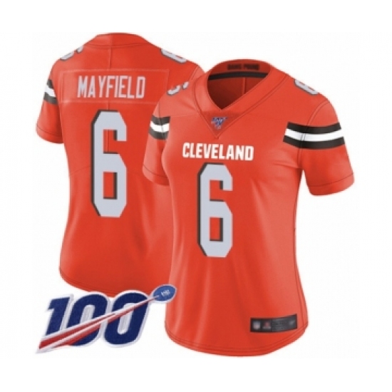 Women's Cleveland Browns #6 Baker Mayfield Orange Alternate 100th Season Vapor Untouchable Limited Player Football Jersey - Ujersey