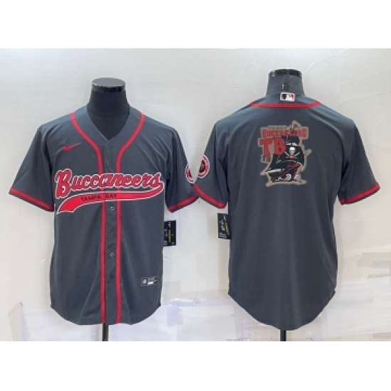 Men's Tampa Bay Buccaneers Grey Team Big Logo With Patch Cool Base Stitched Baseball Jersey - Ujersey