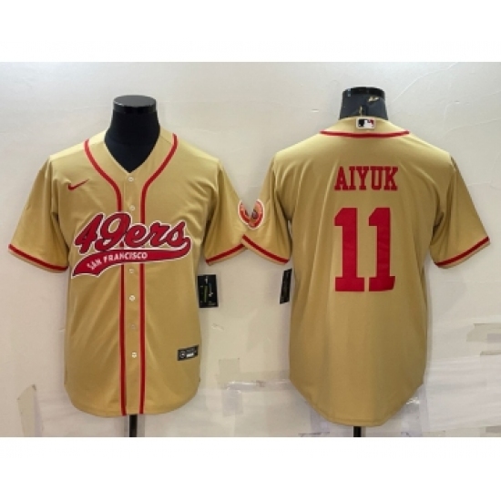 Men's San Francisco 49ers #11 Brandon Aiyuk Gold With Patch Cool Base Stitched Baseball Jersey - Ujersey