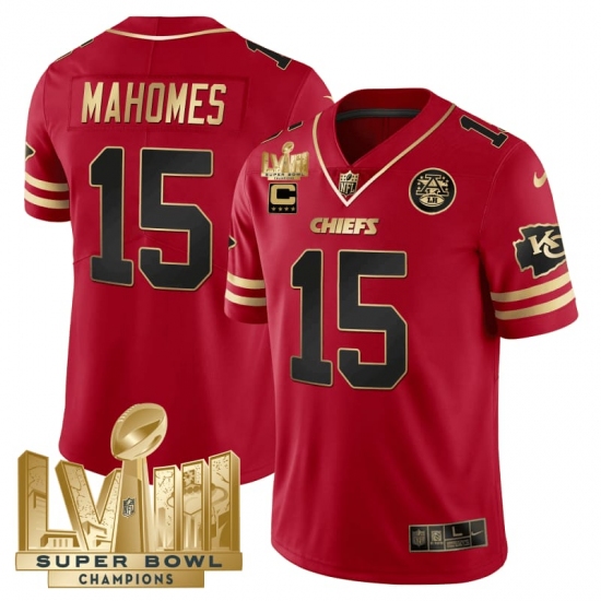 Men's Kansas City Chiefs #15 Patrick Mahomes Red 2024 F.U.S.E. Super Bowl LVIII Vapor Untouchable Limited Football Stitched Jersey - Ujersey