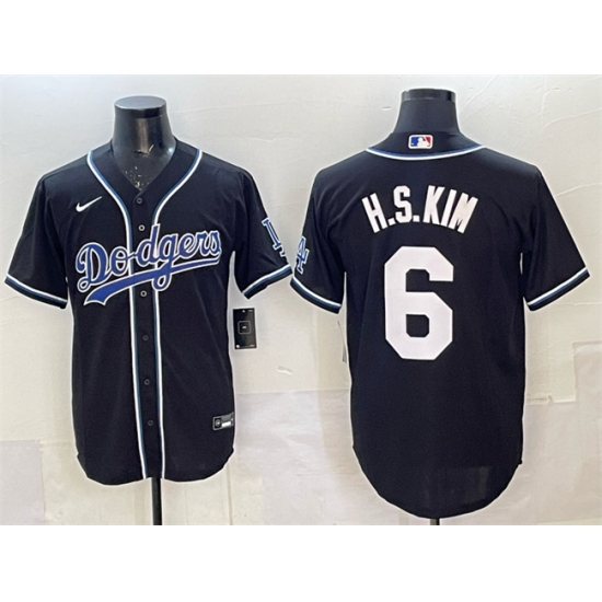 Men's Los Angeles Dodgers #6 H.S.Kim Black Cool Base Stitched Baseball Jersey - Ujersey