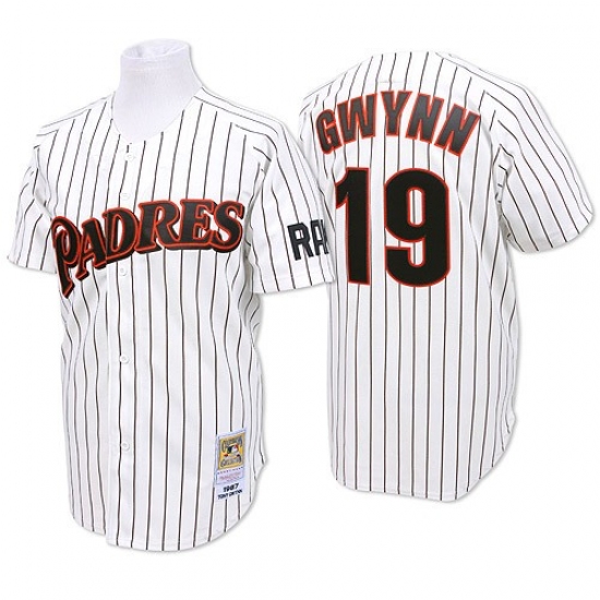 Men's Mitchell and Ness San Diego Padres #19 Tony Gwynn Authentic White/Blue Strip Throwback MLB Jersey - Ujersey